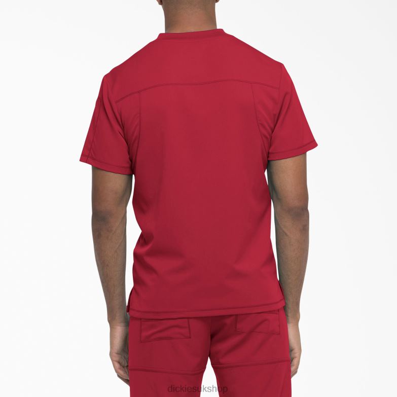Dynamix V-Neck Scrub Top with Zipper Pocket Men Dickies Red (RD) 88T841255 Apparel