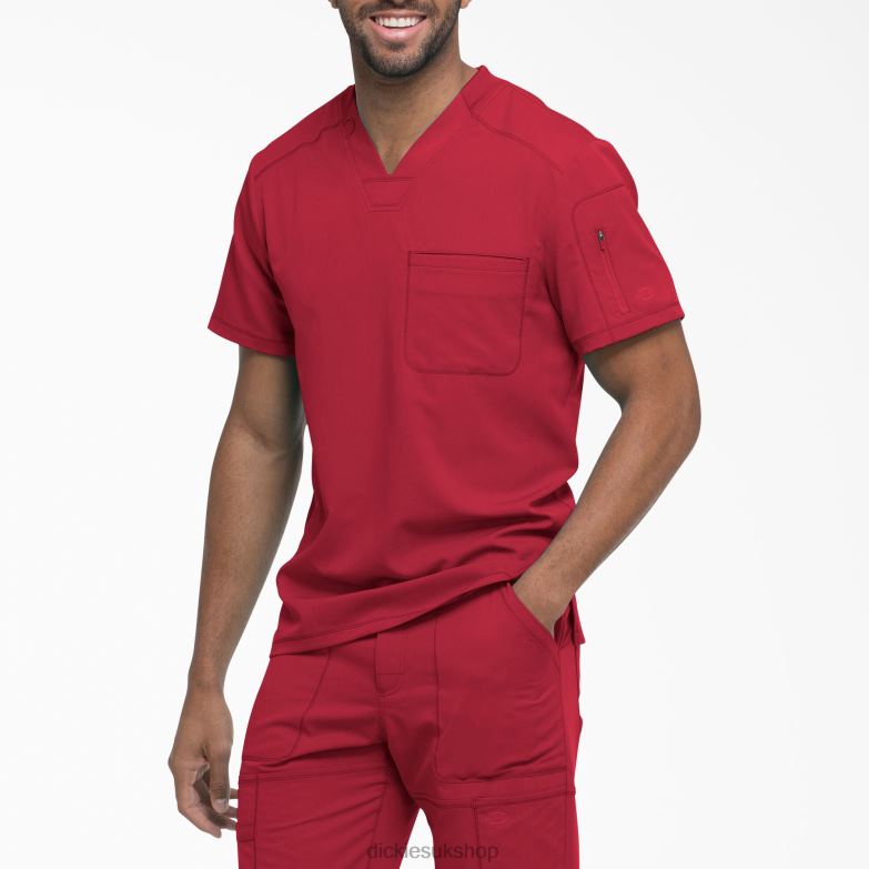 Dynamix V-Neck Scrub Top with Zipper Pocket Men Dickies Red (RD) 88T841255 Apparel