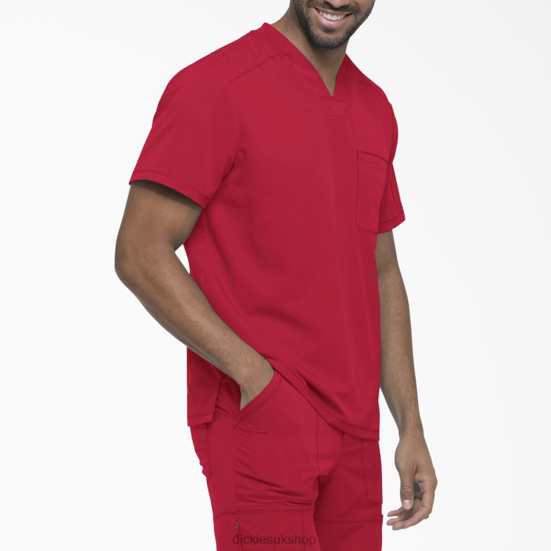 Dynamix V-Neck Scrub Top with Zipper Pocket Men Dickies Red (RD) 88T841255 Apparel