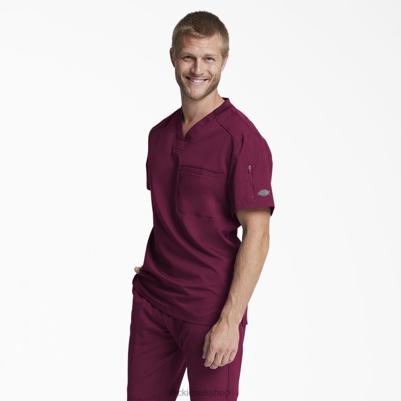 Dynamix V-Neck Scrub Top with Zipper Pocket Men Dickies Wine (WIN) 88T841256 Apparel