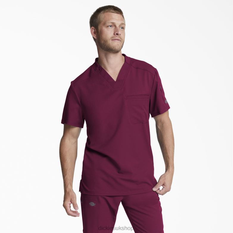 Dynamix V-Neck Scrub Top with Zipper Pocket Men Dickies Wine (WIN) 88T841256 Apparel