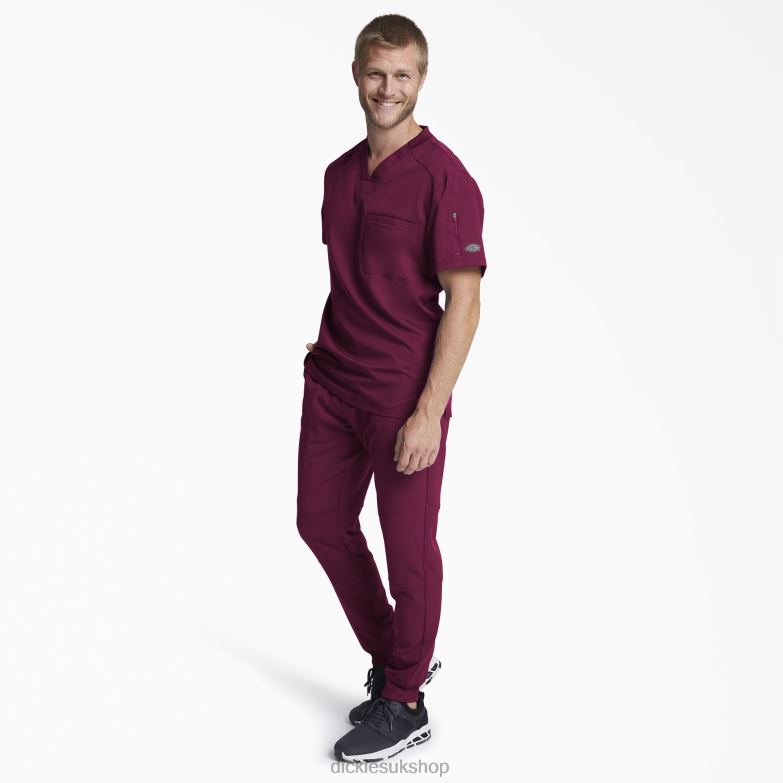Dynamix V-Neck Scrub Top with Zipper Pocket Men Dickies Wine (WIN) 88T841256 Apparel