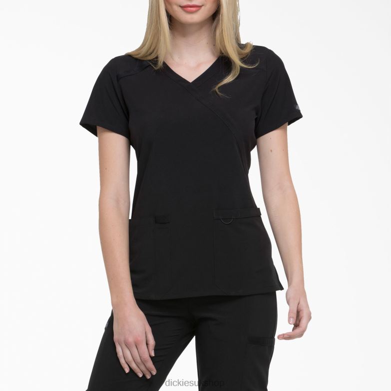 EDS Essentials Mock Wrap Scrub Top Women Dickies Black (BLK) 88T842633 Apparel
