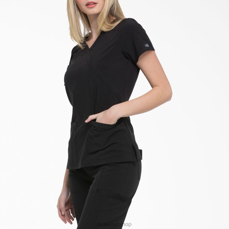 EDS Essentials Mock Wrap Scrub Top Women Dickies Black (BLK) 88T842633 Apparel