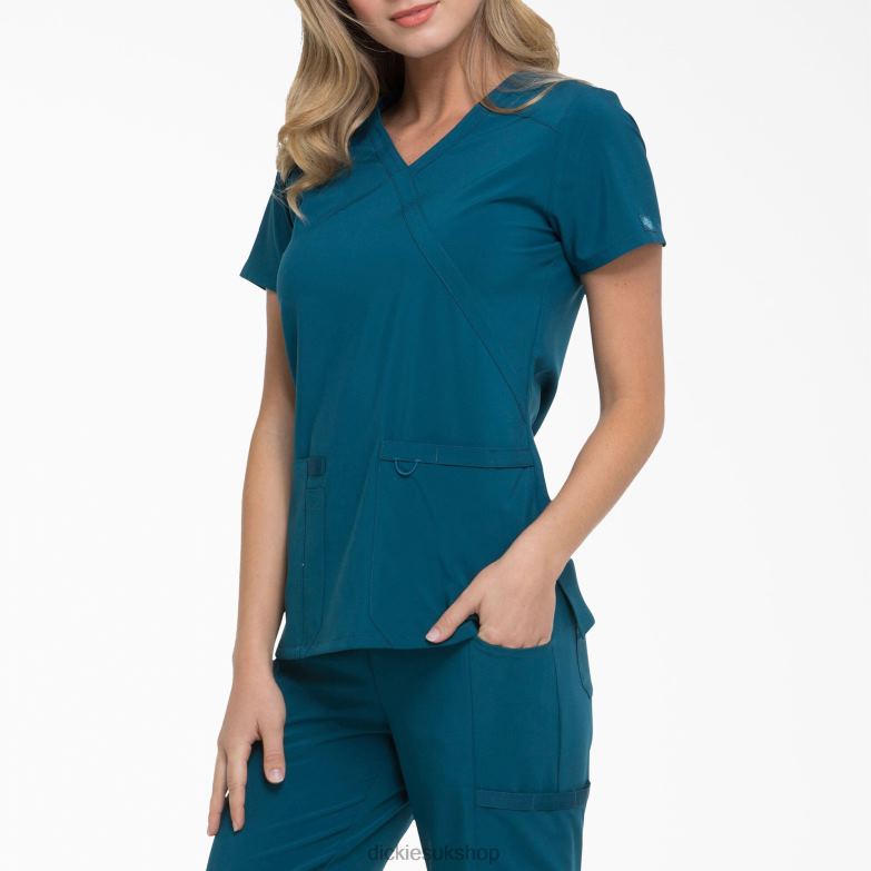 EDS Essentials Mock Wrap Scrub Top Women Dickies Caribbean Blue (CRB) 88T842635 Apparel