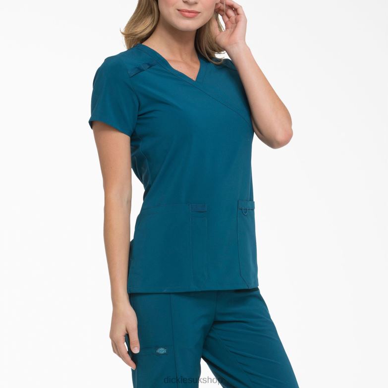 EDS Essentials Mock Wrap Scrub Top Women Dickies Caribbean Blue (CRB) 88T842635 Apparel