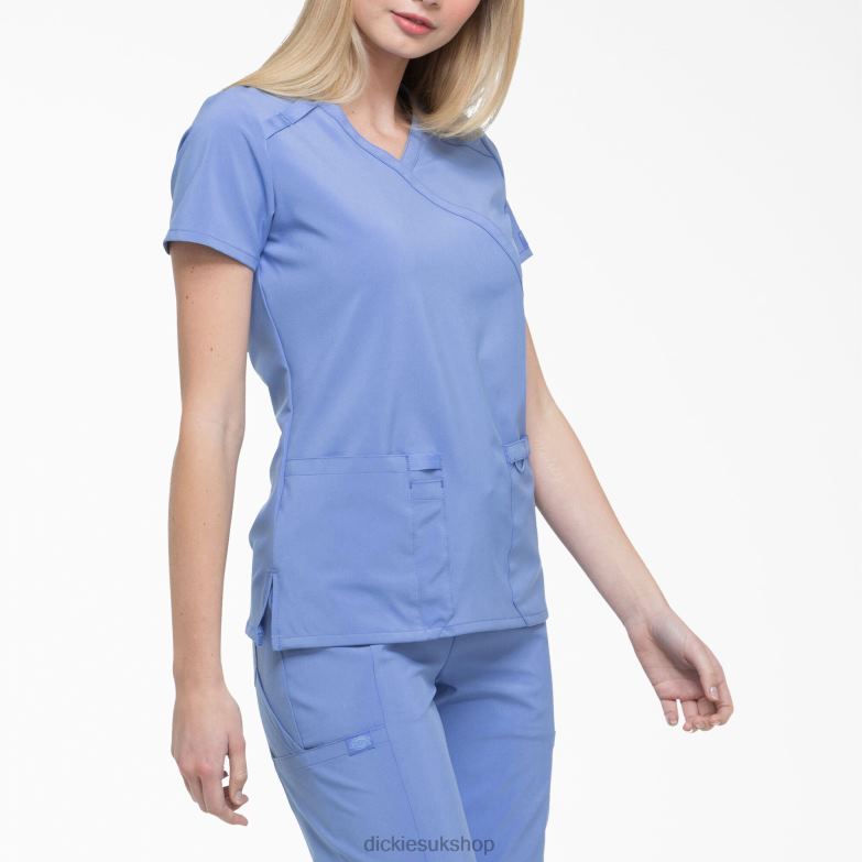 EDS Essentials Mock Wrap Scrub Top Women Dickies Ceil Blue (CBL) 88T842634 Apparel