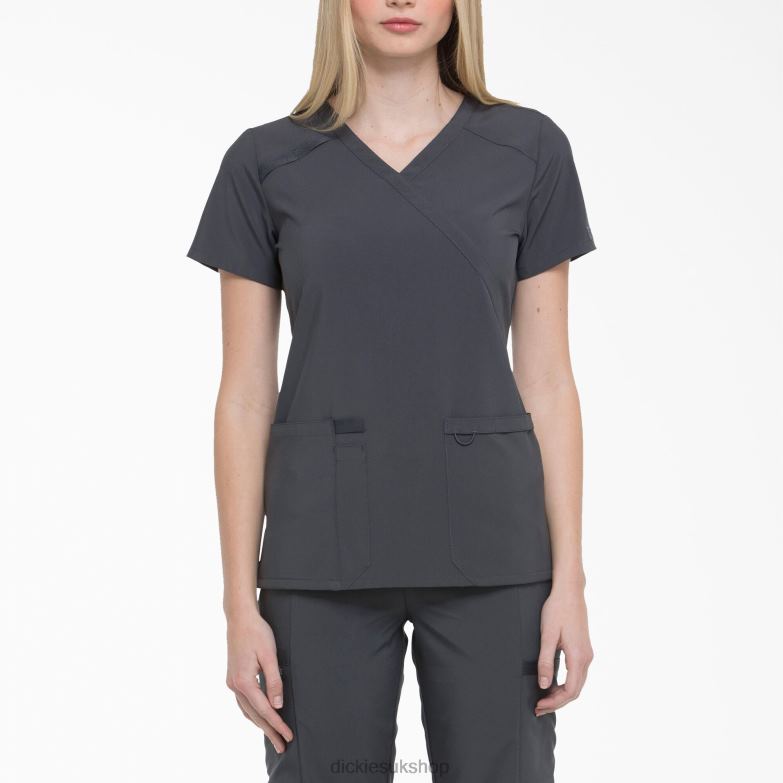 EDS Essentials Mock Wrap Scrub Top Women Dickies Pewter Gray (PEW) 88T842641 Apparel