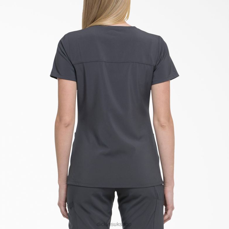 EDS Essentials Mock Wrap Scrub Top Women Dickies Pewter Gray (PEW) 88T842641 Apparel