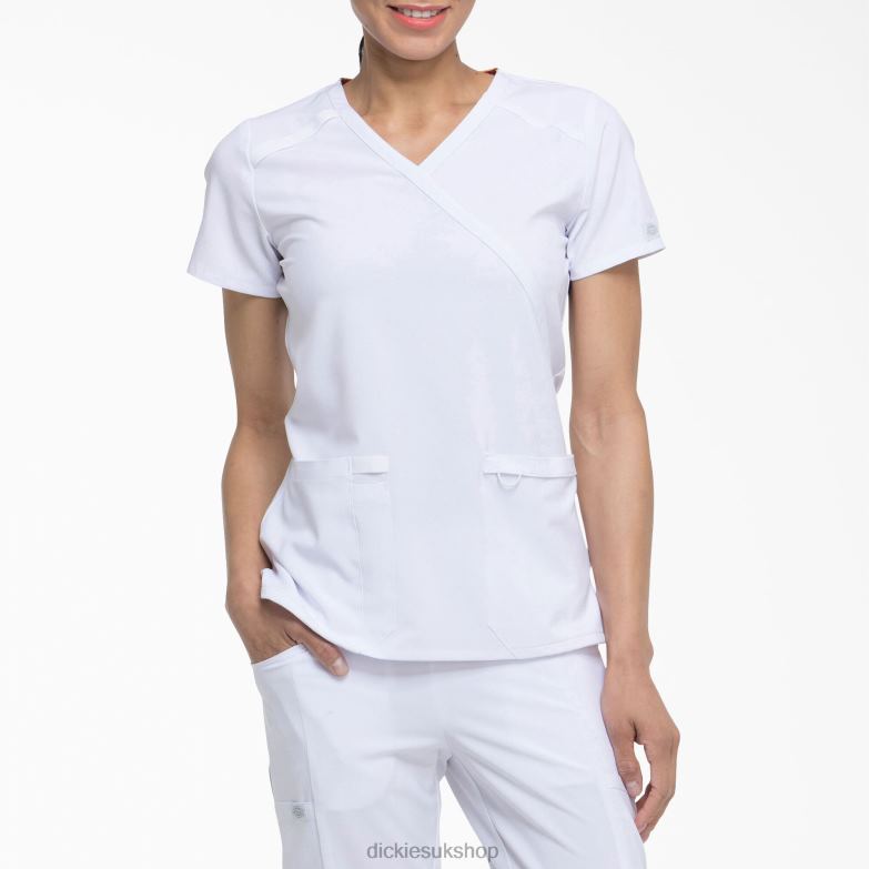 EDS Essentials Mock Wrap Scrub Top Women Dickies White (DWH) 88T842637 Apparel