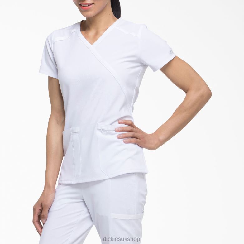 EDS Essentials Mock Wrap Scrub Top Women Dickies White (DWH) 88T842637 Apparel