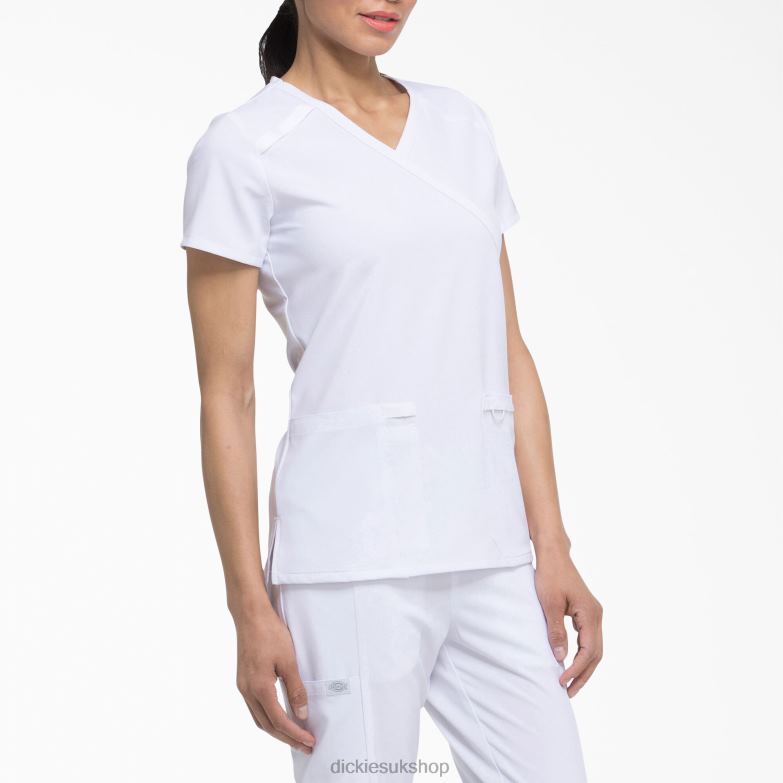 EDS Essentials Mock Wrap Scrub Top Women Dickies White (DWH) 88T842637 Apparel