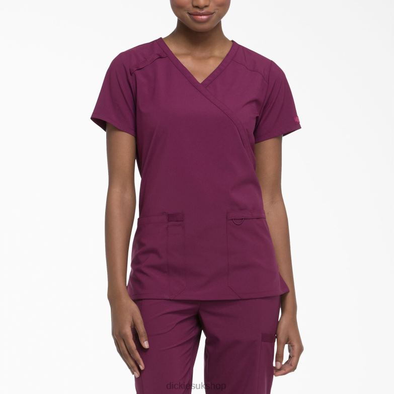EDS Essentials Mock Wrap Scrub Top Women Dickies Wine (WIN) 88T842643 Apparel