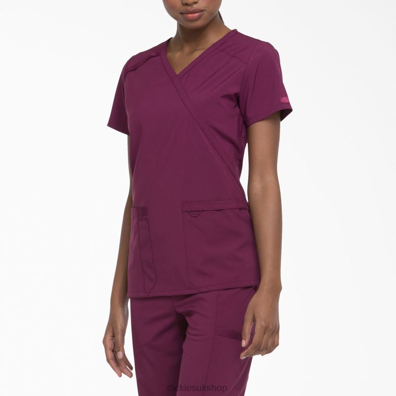 EDS Essentials Mock Wrap Scrub Top Women Dickies Wine (WIN) 88T842643 Apparel