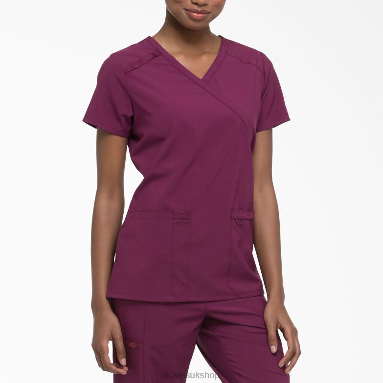 EDS Essentials Mock Wrap Scrub Top Women Dickies Wine (WIN) 88T842643 Apparel