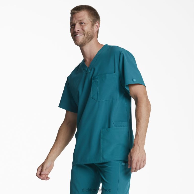 EDS Essentials V-Neck Scrub Top Men Dickies Caribbean Blue (CRB) 88T841324 Apparel