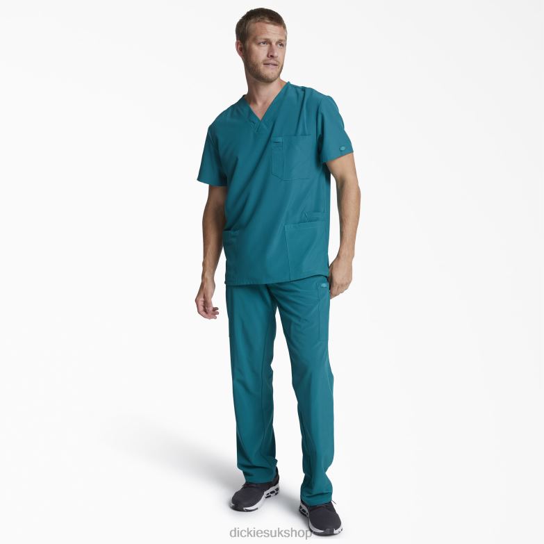 EDS Essentials V-Neck Scrub Top Men Dickies Caribbean Blue (CRB) 88T841324 Apparel