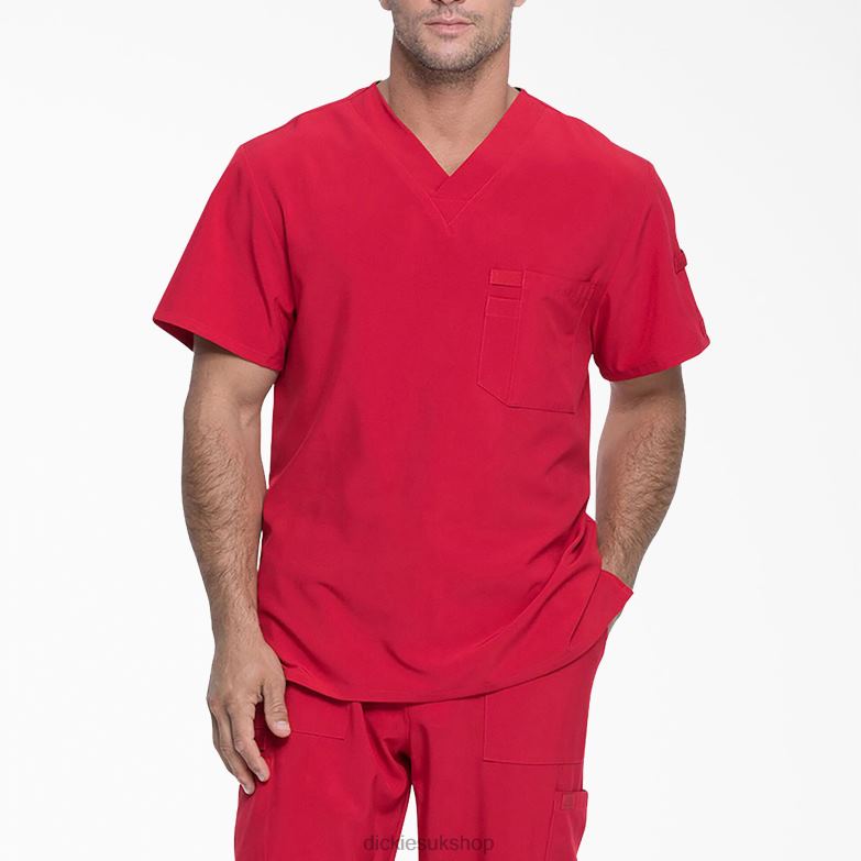 EDS Essentials V-Neck Scrub Top Men Dickies Red (RD) 88T841334 Apparel