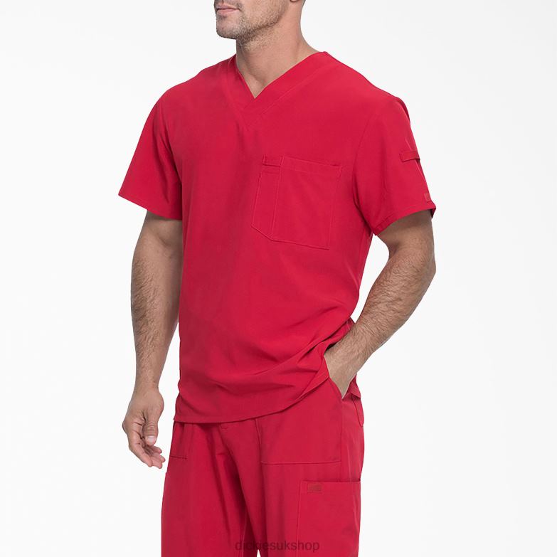 EDS Essentials V-Neck Scrub Top Men Dickies Red (RD) 88T841334 Apparel
