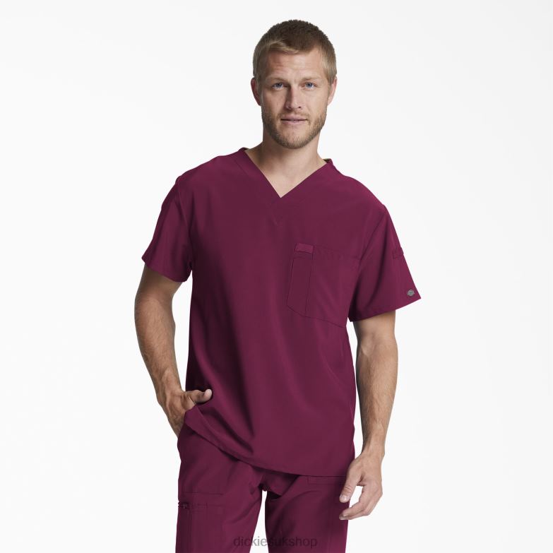 EDS Essentials V-Neck Scrub Top Men Dickies Wine (WIN) 88T841335 Apparel