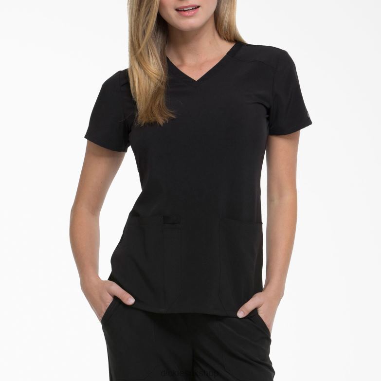 EDS Essentials V-Neck Scrub Top Women Dickies Black (BLK) 88T842444 Apparel