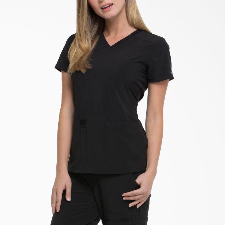 EDS Essentials V-Neck Scrub Top Women Dickies Black (BLK) 88T842444 Apparel