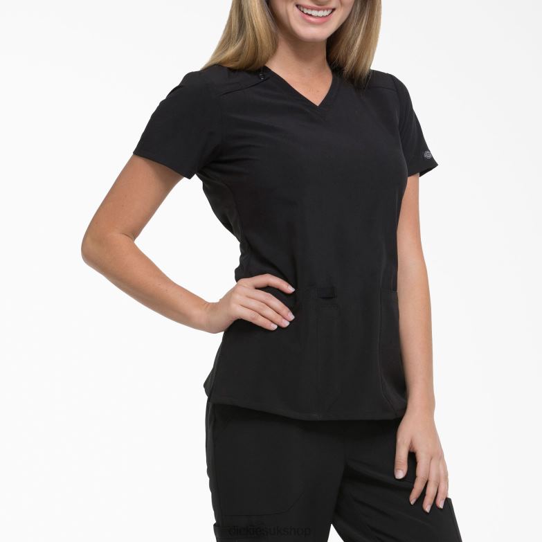 EDS Essentials V-Neck Scrub Top Women Dickies Black (BLK) 88T842444 Apparel
