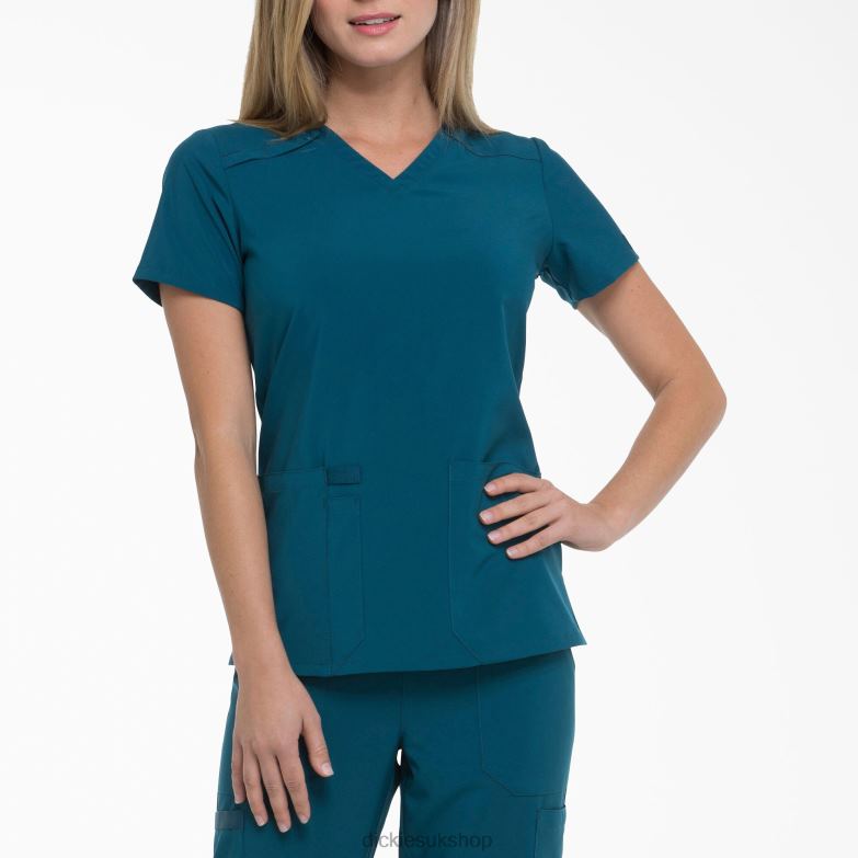 EDS Essentials V-Neck Scrub Top Women Dickies Caribbean Blue (CRB) 88T842446 Apparel