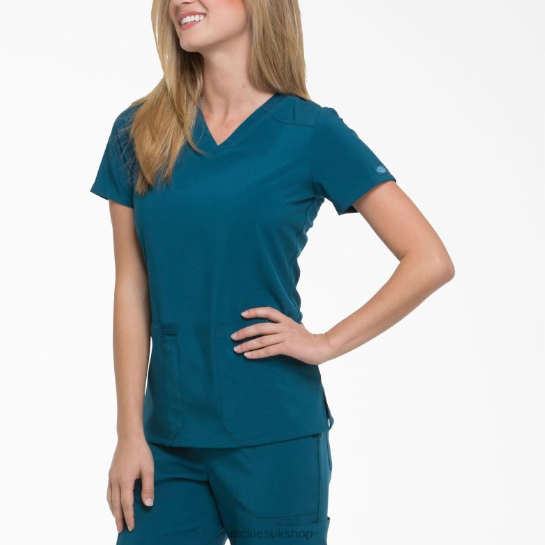 EDS Essentials V-Neck Scrub Top Women Dickies Caribbean Blue (CRB) 88T842446 Apparel