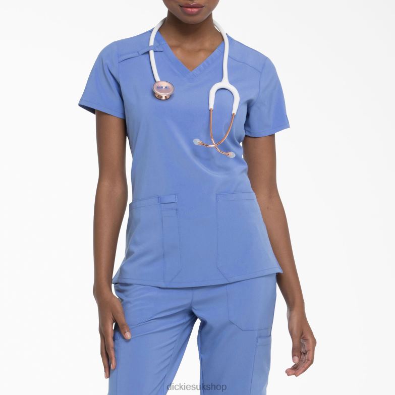 EDS Essentials V-Neck Scrub Top Women Dickies Ceil Blue (CBL) 88T842445 Apparel