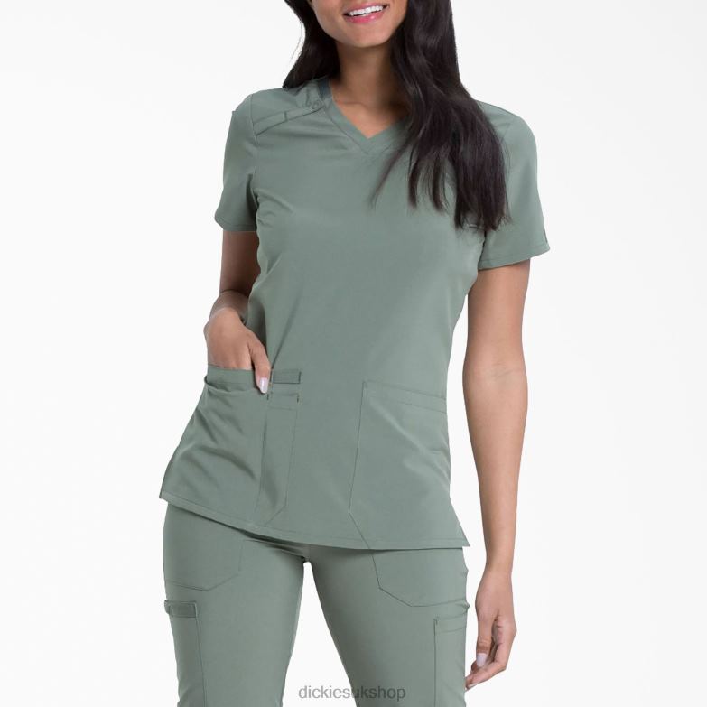 EDS Essentials V-Neck Scrub Top Women Dickies Olive Green (OLI) 88T842455 Apparel