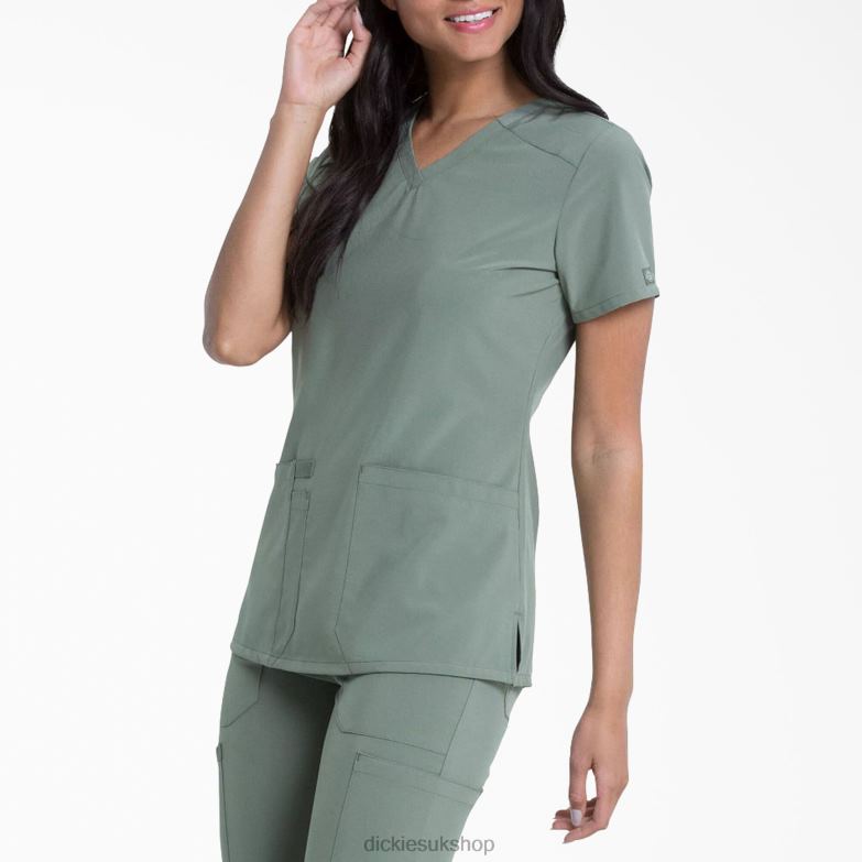 EDS Essentials V-Neck Scrub Top Women Dickies Olive Green (OLI) 88T842455 Apparel
