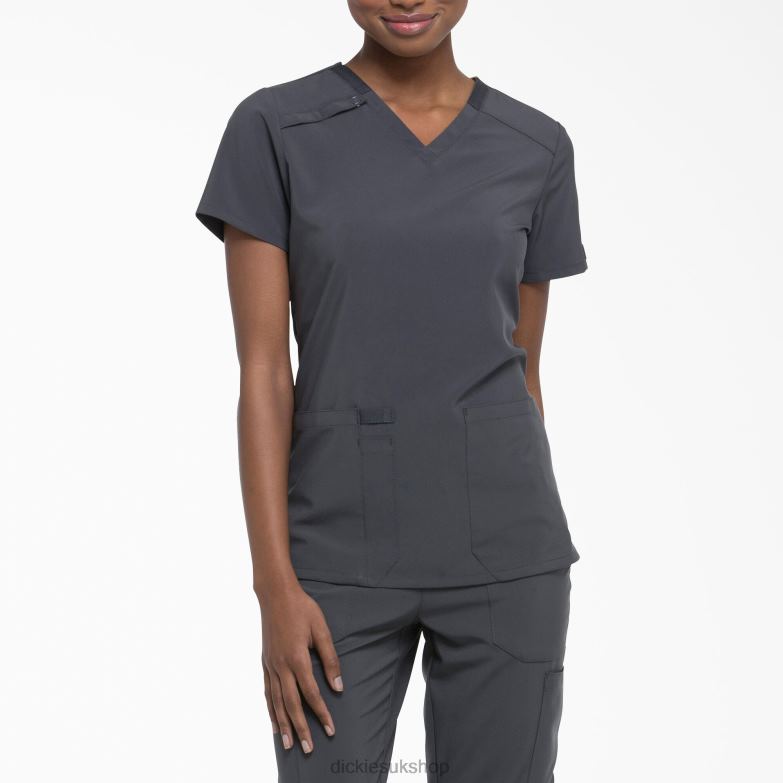 EDS Essentials V-Neck Scrub Top Women Dickies Pewter Gray (PEW) 88T842456 Apparel