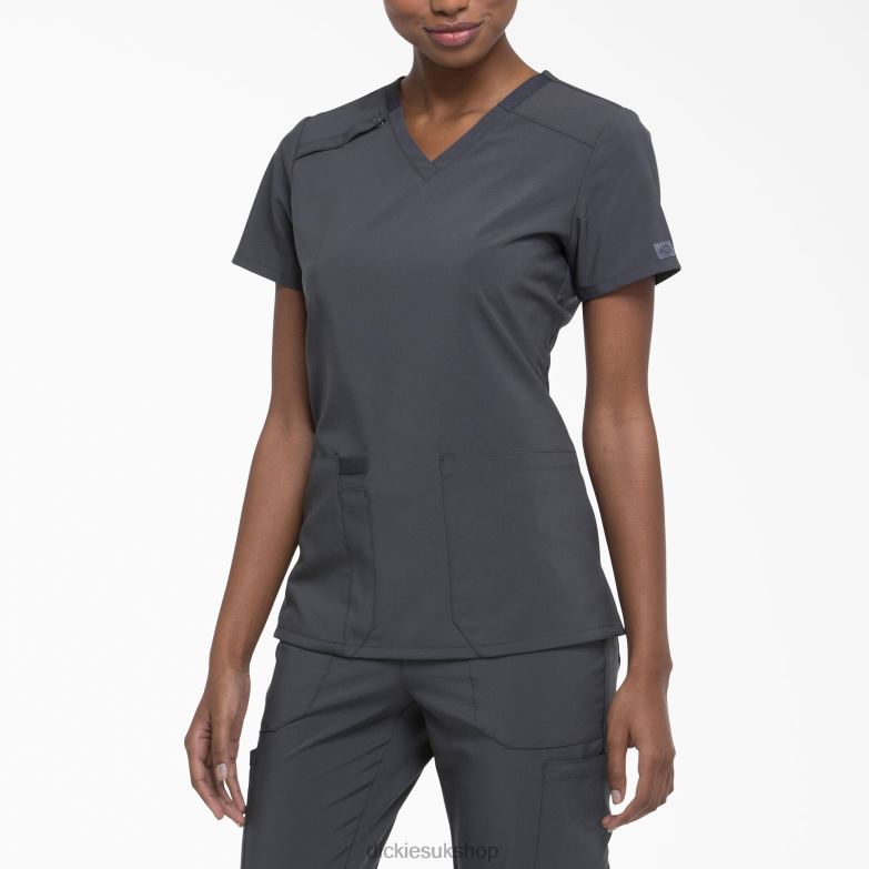 EDS Essentials V-Neck Scrub Top Women Dickies Pewter Gray (PEW) 88T842456 Apparel