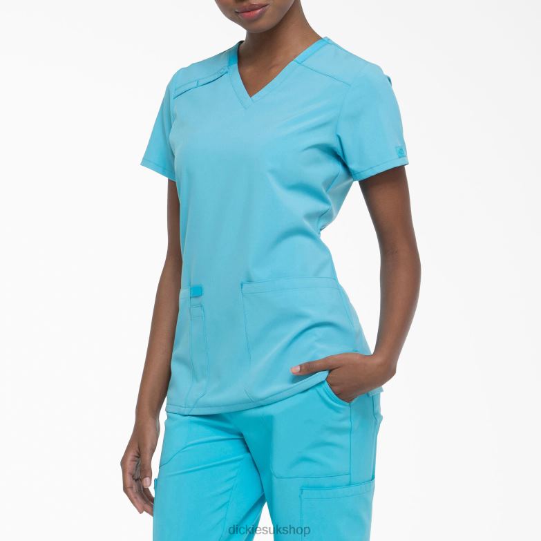 EDS Essentials V-Neck Scrub Top Women Dickies Turquoise (TQ) 88T842459 Apparel