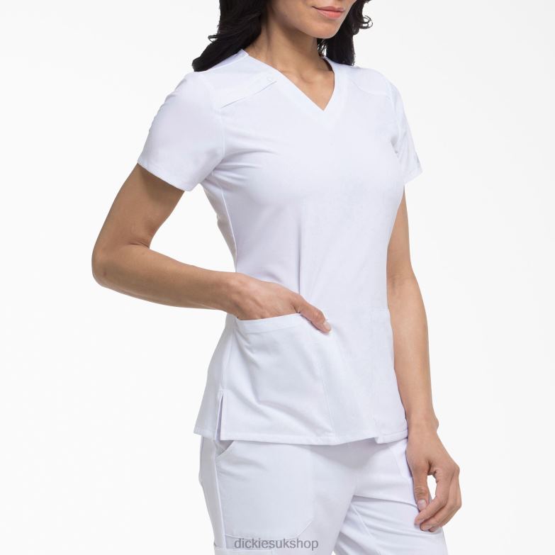 EDS Essentials V-Neck Scrub Top Women Dickies White (DWH) 88T842448 Apparel