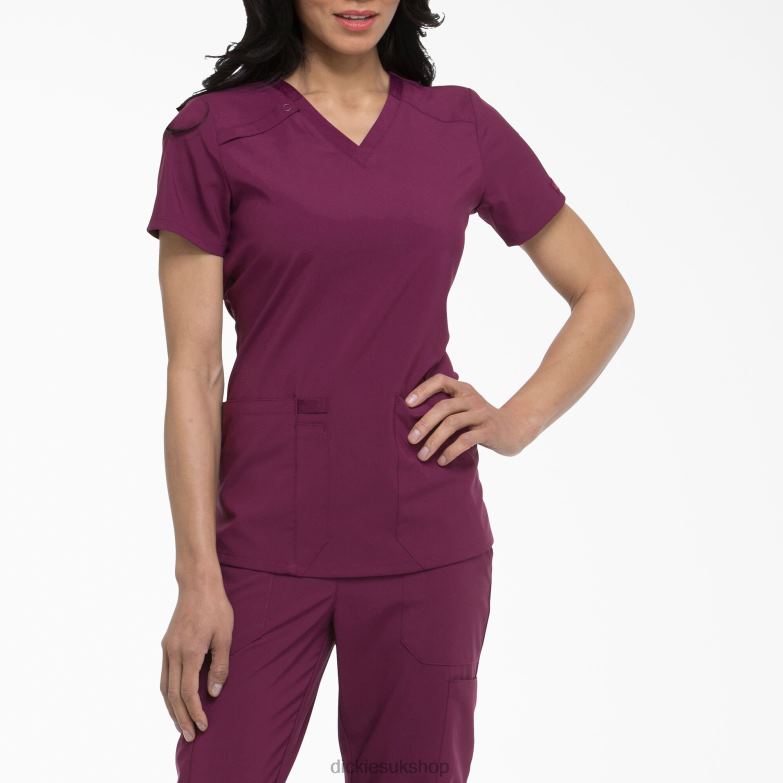 EDS Essentials V-Neck Scrub Top Women Dickies Wine (WIN) 88T842460 Apparel
