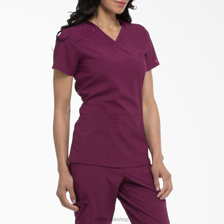EDS Essentials V-Neck Scrub Top Women Dickies Wine (WIN) 88T842460 Apparel