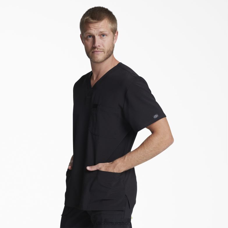 EDS Essentials V-Neck Scrub Top with Patch Pockets Men Dickies Black (BLK) 88T841430 Apparel