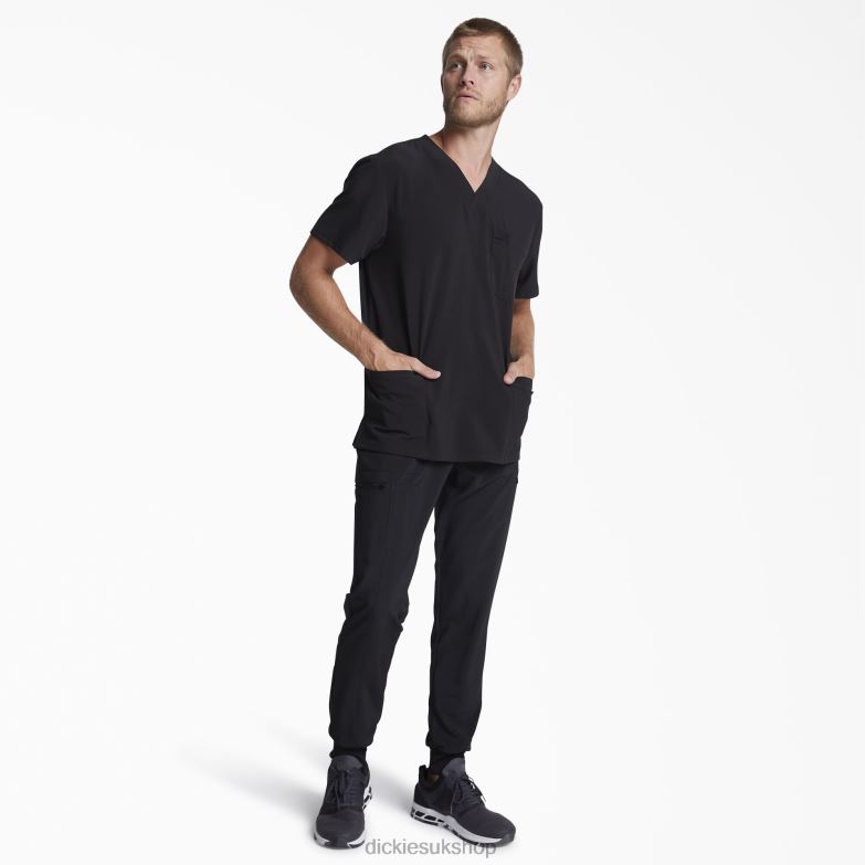 EDS Essentials V-Neck Scrub Top with Patch Pockets Men Dickies Black (BLK) 88T841430 Apparel