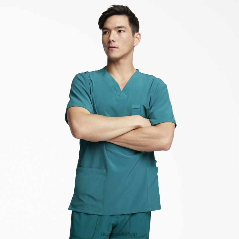 EDS Essentials V-Neck Scrub Top with Patch Pockets Men Dickies Hunter Green (HTR) 88T841433 Apparel