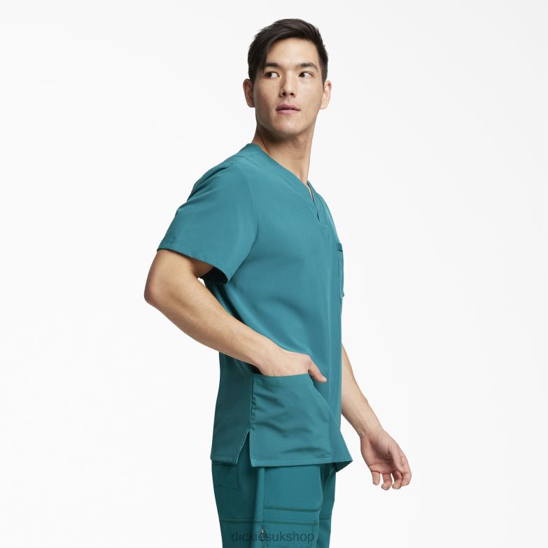 EDS Essentials V-Neck Scrub Top with Patch Pockets Men Dickies Hunter Green (HTR) 88T841433 Apparel