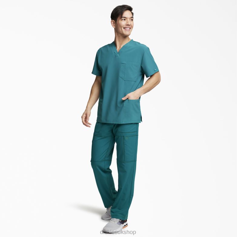 EDS Essentials V-Neck Scrub Top with Patch Pockets Men Dickies Hunter Green (HTR) 88T841433 Apparel