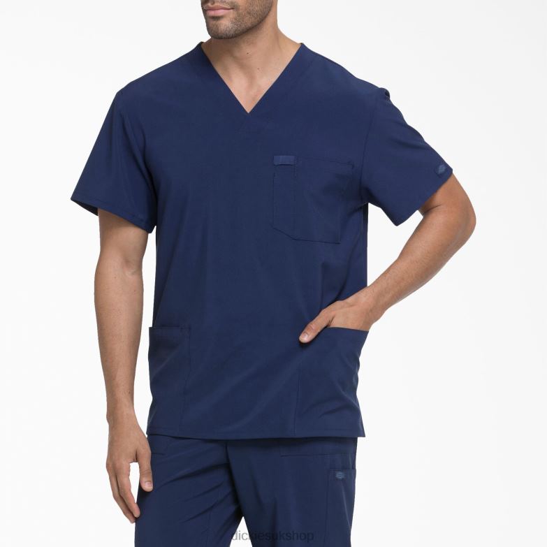 EDS Essentials V-Neck Scrub Top with Patch Pockets Men Dickies Navy Blue (NYPS) 88T841434 Apparel