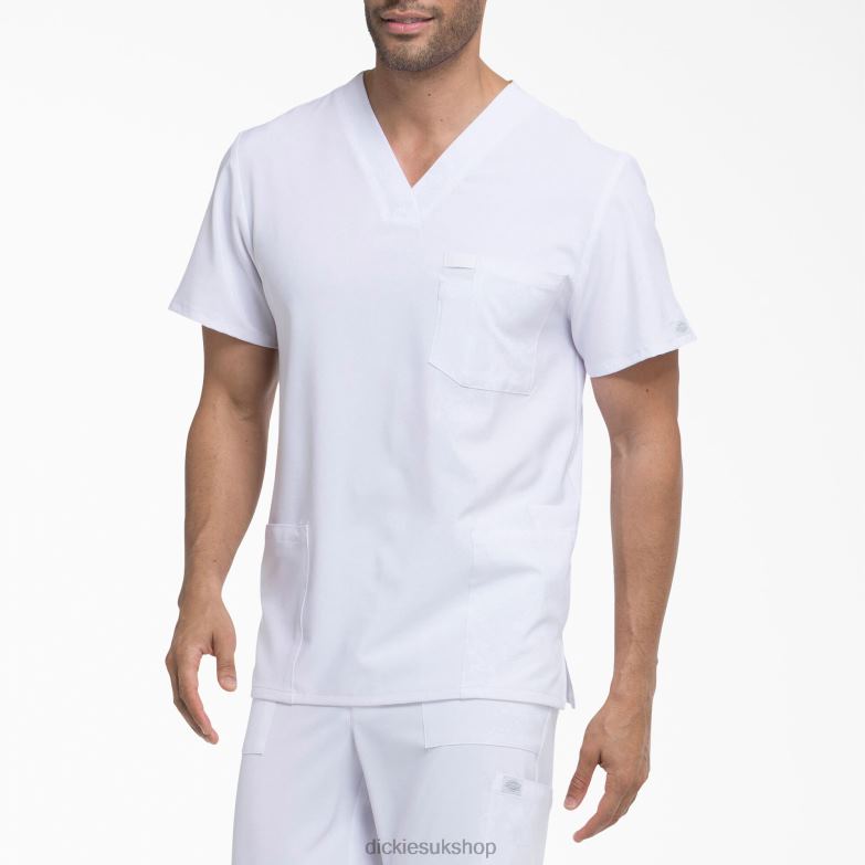 EDS Essentials V-Neck Scrub Top with Patch Pockets Men Dickies White (DWH) 88T841431 Apparel