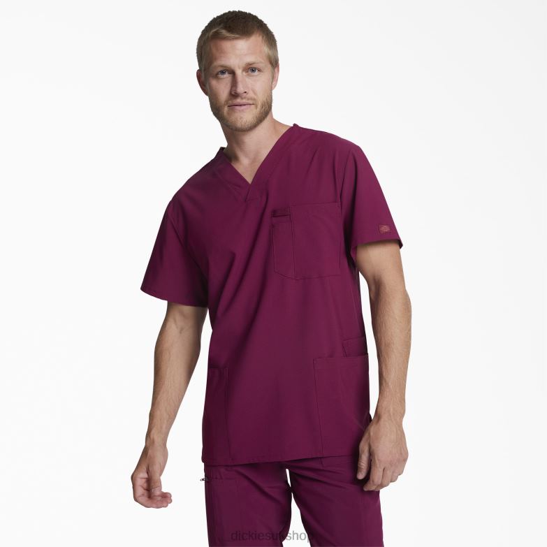EDS Essentials V-Neck Scrub Top with Patch Pockets Men Dickies Wine (WIN) 88T841436 Apparel