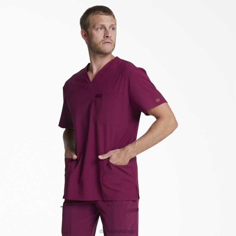 EDS Essentials V-Neck Scrub Top with Patch Pockets Men Dickies Wine (WIN) 88T841436 Apparel