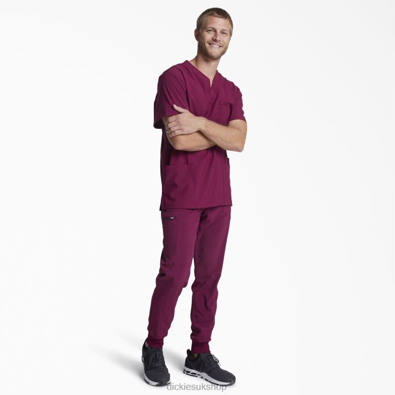 EDS Essentials V-Neck Scrub Top with Patch Pockets Men Dickies Wine (WIN) 88T841436 Apparel