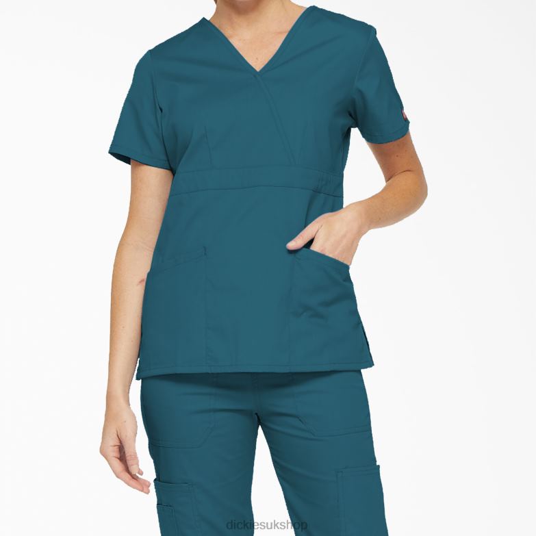 EDS Signature Mock Wrap Scrub Top Women Dickies Caribbean Blue (CRB) 88T842614 Apparel