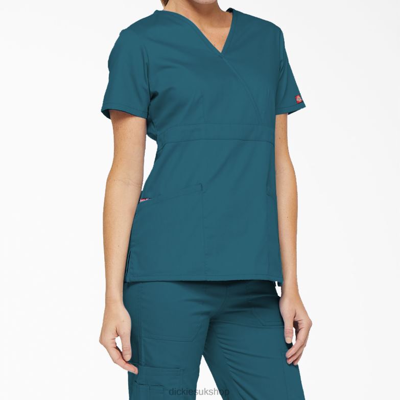 EDS Signature Mock Wrap Scrub Top Women Dickies Caribbean Blue (CRB) 88T842614 Apparel